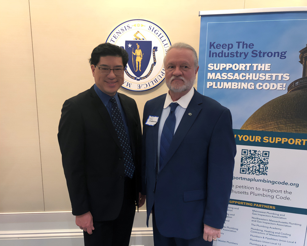 Legislative sponsor and State Rep Tacky Chan with Jim Scarborough of IAPMO